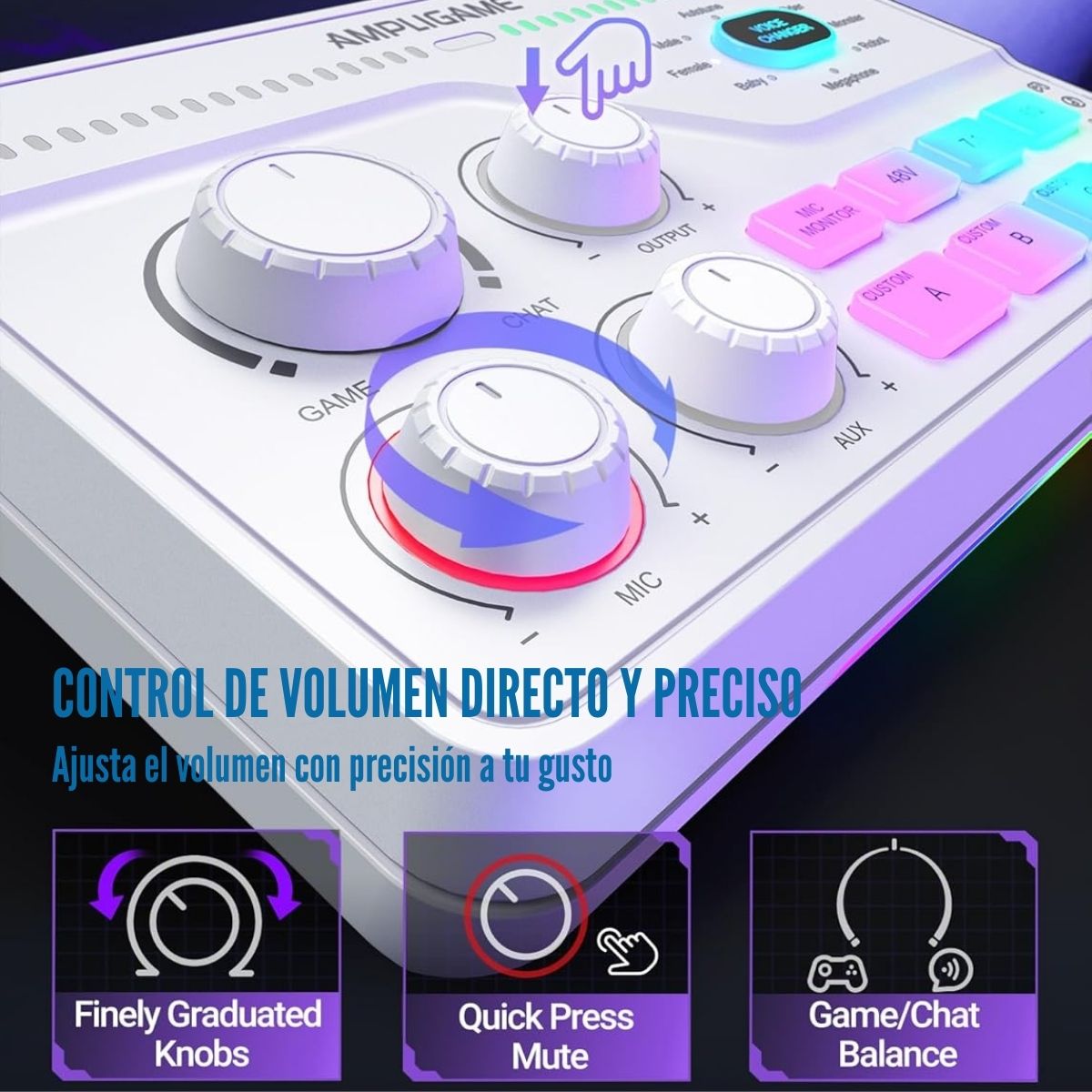 FIFINE - MIXER AMPLIGAME SC8 RGB STREAMING XLR SONIDO 7.1 - WHITE - 3