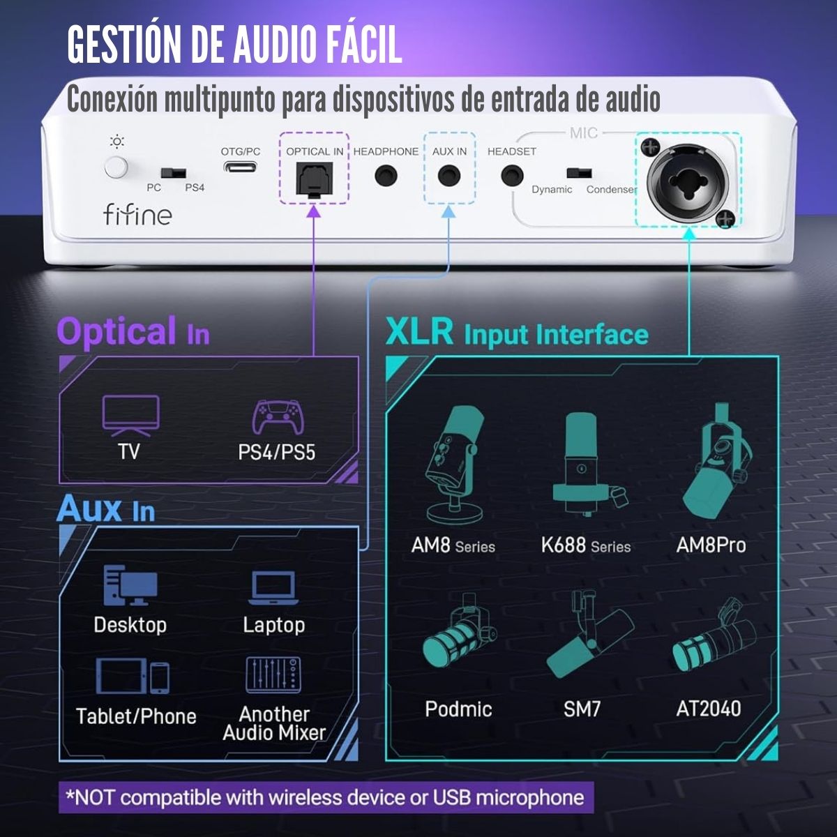 FIFINE - MIXER AMPLIGAME SC8 RGB STREAMING XLR SONIDO 7.1 - WHITE - 4