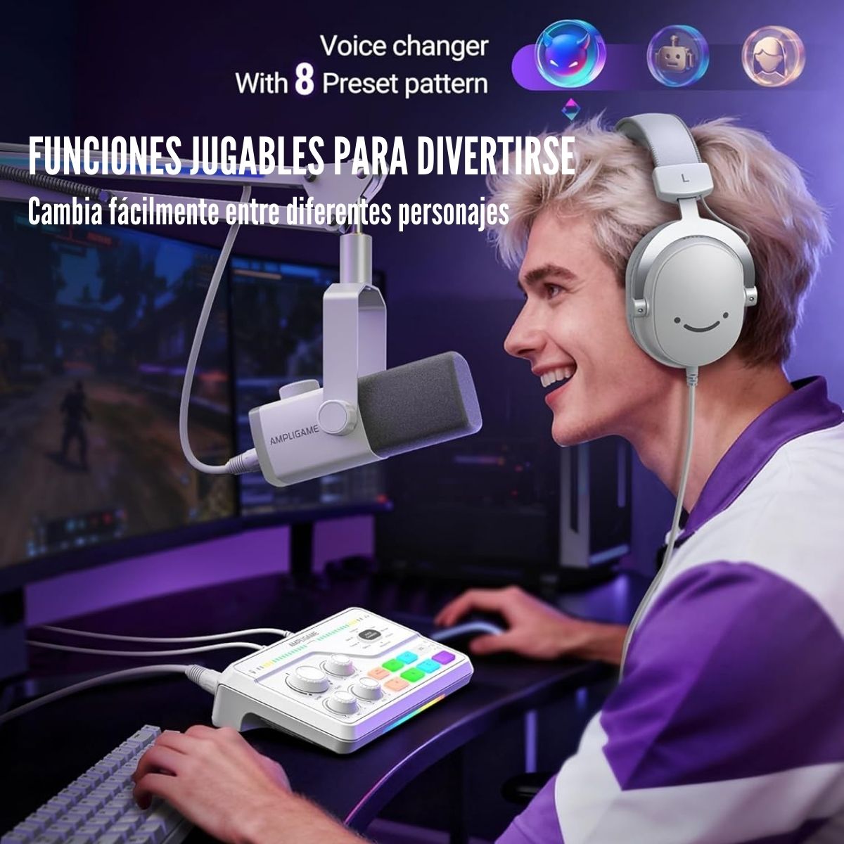 FIFINE - MIXER AMPLIGAME SC8 RGB STREAMING XLR SONIDO 7.1 - WHITE - 5