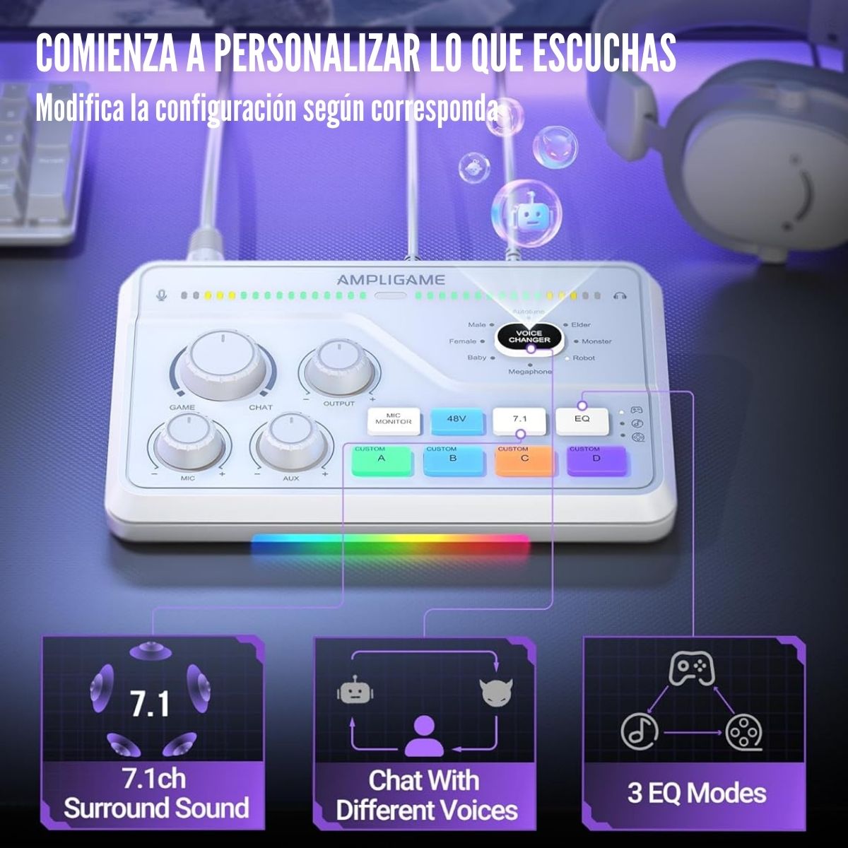 FIFINE - MIXER AMPLIGAME SC8 RGB STREAMING XLR SONIDO 7.1 - WHITE - 6