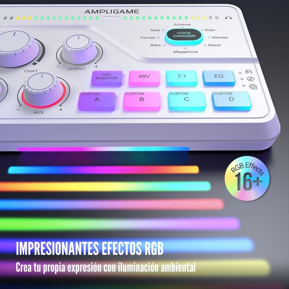 FIFINE - MIXER AMPLIGAME SC8 RGB STREAMING XLR SONIDO 7.1 - WHITE - 7