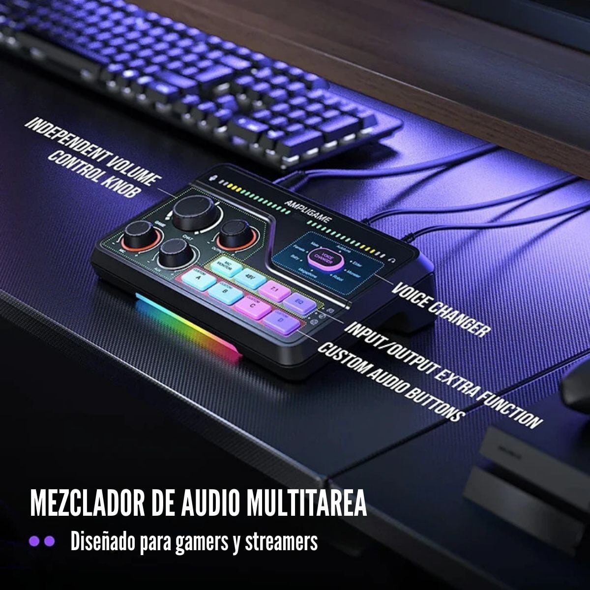 FIFINE - MIXER AMPLIGAME SC8 RGB STREAMING XLR SONIDO 7.1 - BLACK - 3