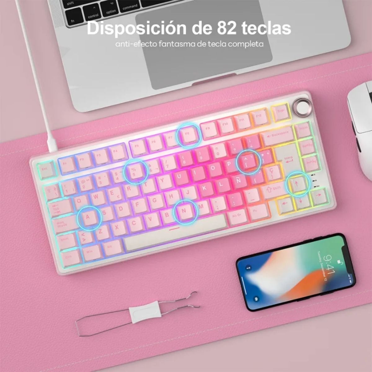 ROYAL KLUDGE - TECLADO R75 WIRED 75% PINK MELODY SWITCH CREAMY - 4