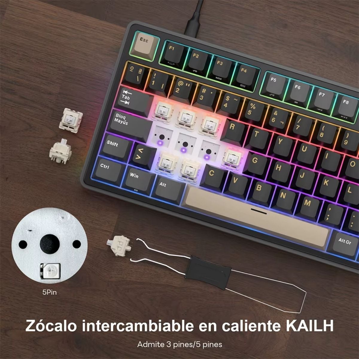 ROYAL KLUDGE - TECLADO R87PRO WIRED TKL PHANTOM SWITCH CREAMY - 3