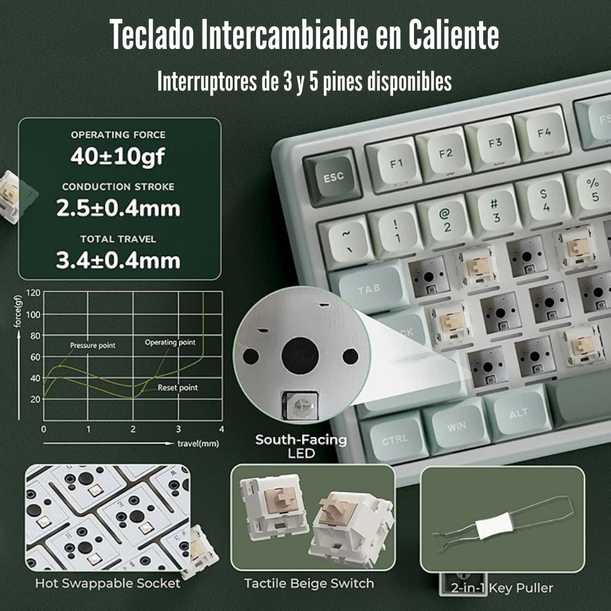 ROYAL KLUDGE - TECLADO R98PRO WIRED 98% SKYCYAN SWITCH CREAMY - 5