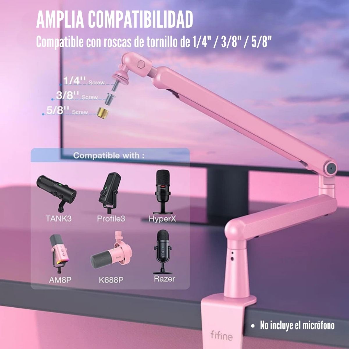 BRAZO PARA MICRÓFONO FIFINE BM88 PREMIUM BOOM - ROSADO - 2