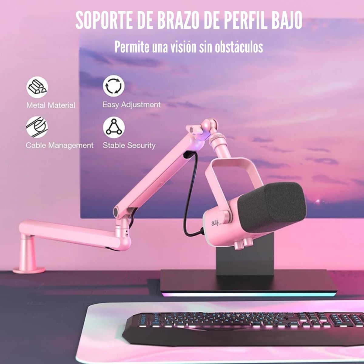 BRAZO PARA MICRÓFONO FIFINE BM88 PREMIUM BOOM - ROSADO - 5
