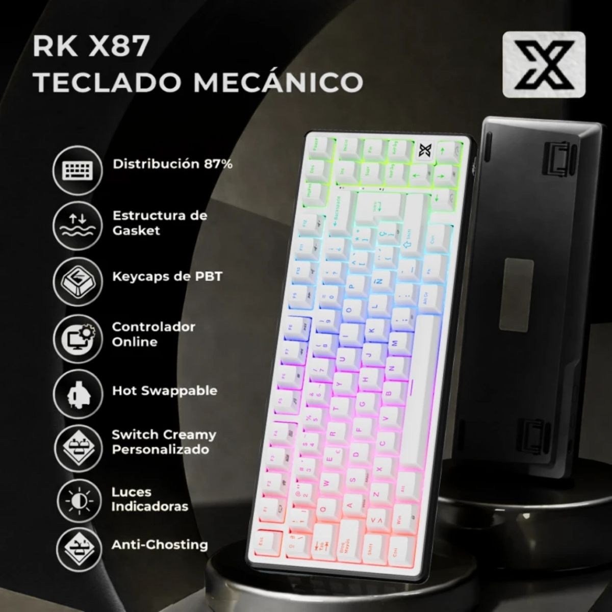 TECLADO ROYAL KLUDGE RK X87 WIRED 75% BLACK NIGHT SWITCH CREAMY - 2