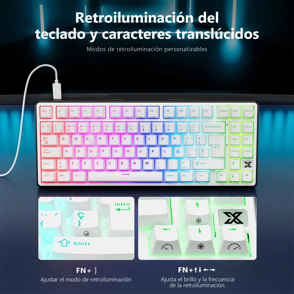 TECLADO ROYAL KLUDGE RK X87 WIRED 75% BLACK NIGHT SWITCH CREAMY - 6