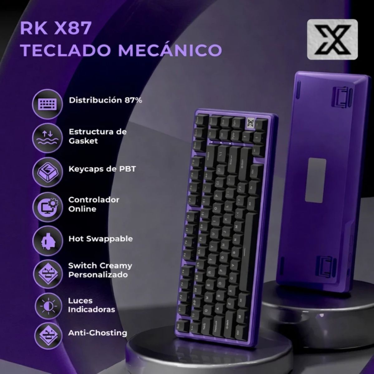 TECLADO ROYAL KLUDGE RK X87 WIRED 75% BLACKBERRY SWITCH CREAMY - 2