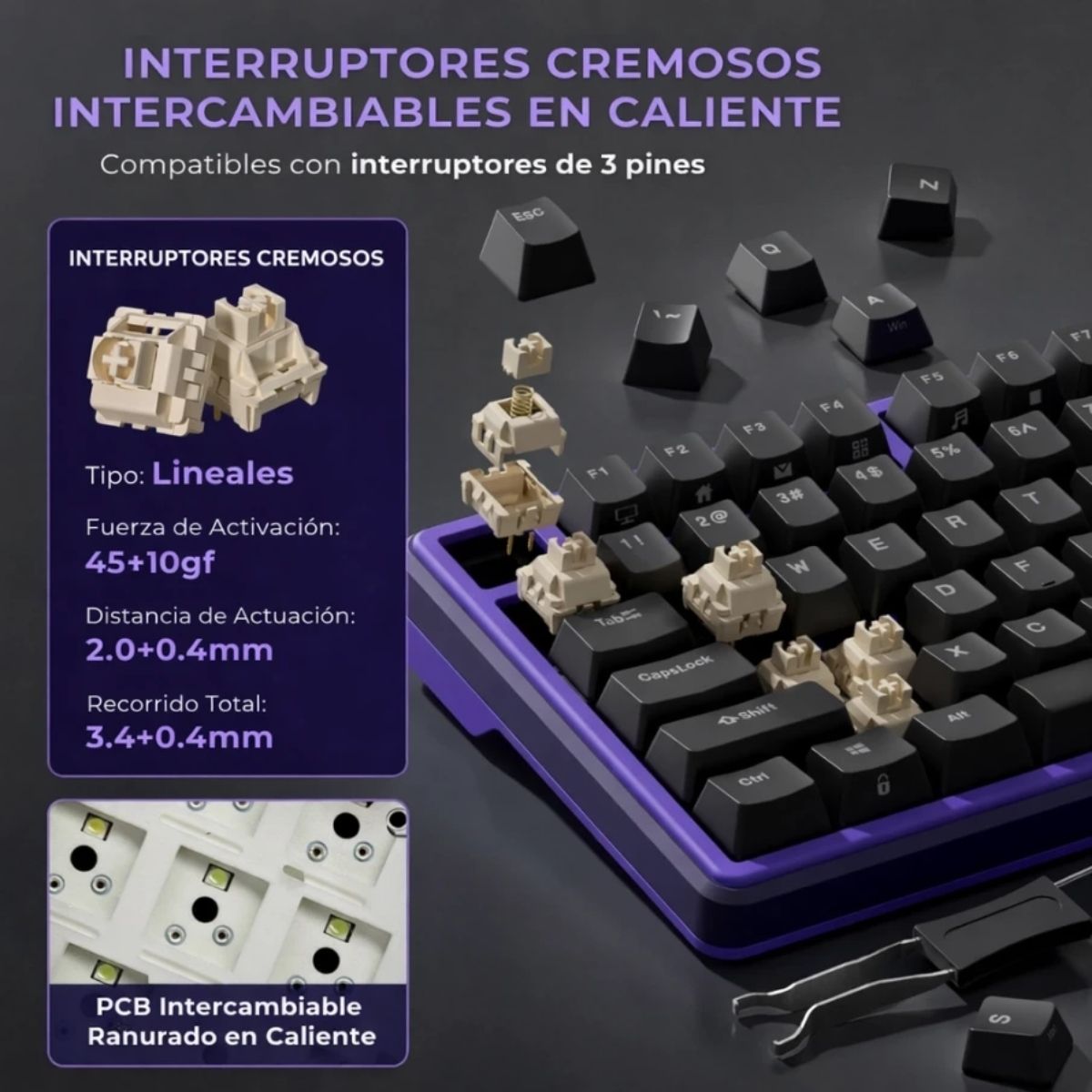 TECLADO ROYAL KLUDGE RK X87 WIRED 75% BLACKBERRY SWITCH CREAMY - 3
