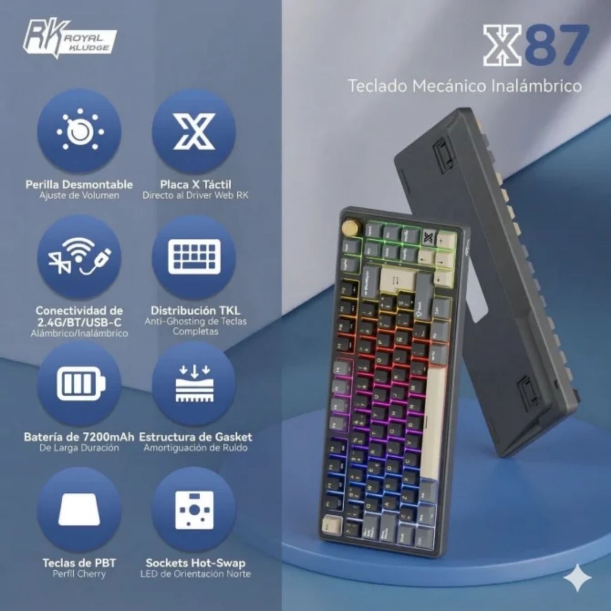 TECLADO ROYAL KLUDGE RK X87 WIRELESS 75% PHANTOM SWITCH BEIGE - 3