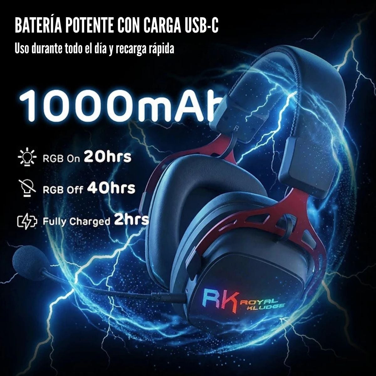AUDÍFONO ROYAL KLUDGE RK HG103 WIRELESS RGB SONIDO 7.1 - BLACK OPS - 2