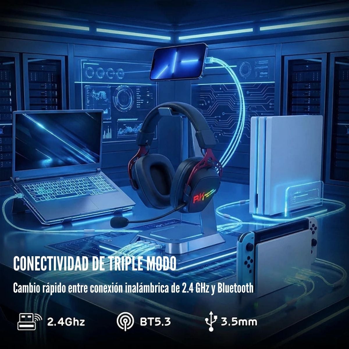 AUDÍFONO ROYAL KLUDGE RK HG103 WIRELESS RGB SONIDO 7.1 - BLACK OPS - 4