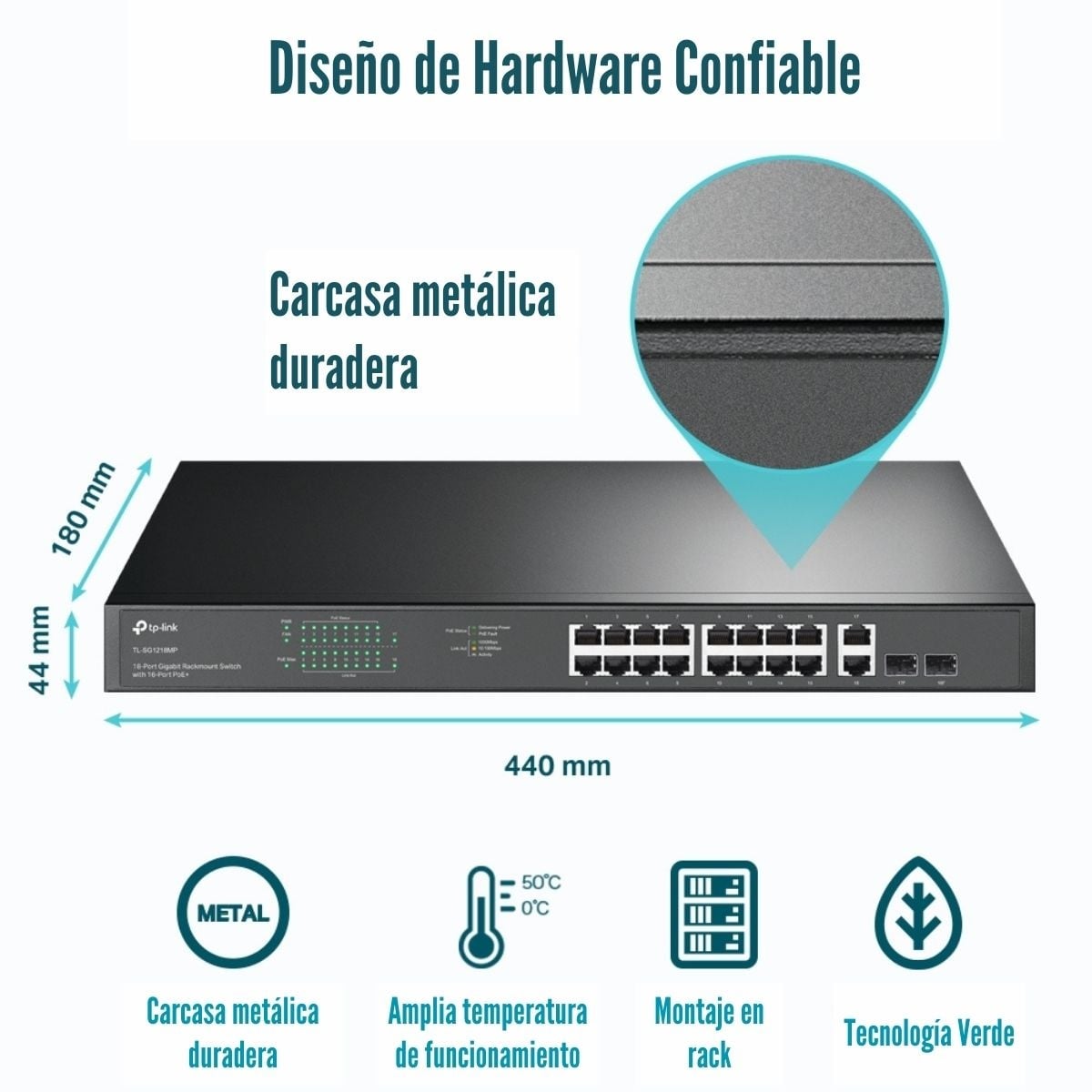 SWITCH TP-LINK TL-SG1218MP DE 18 PUERTOS GIGABIT (16 PUERTOS POE+) - 2