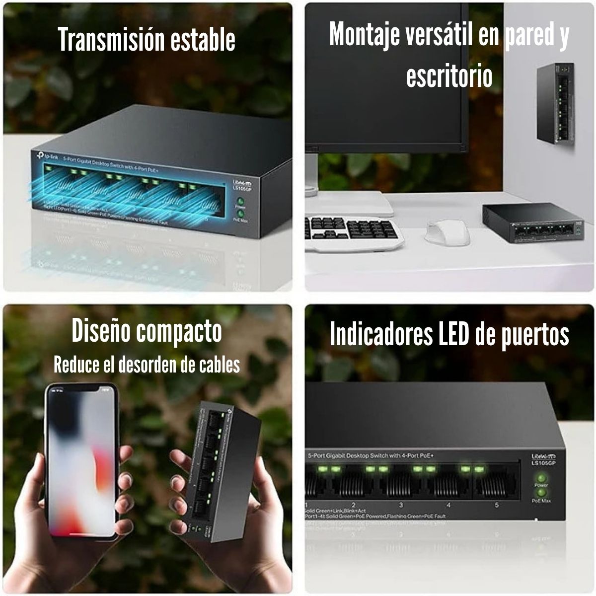 SWITCH TP-LINK LS105GP DE 5 PUERTOS GIGABIT (4 PUERTOS POE+) - 5