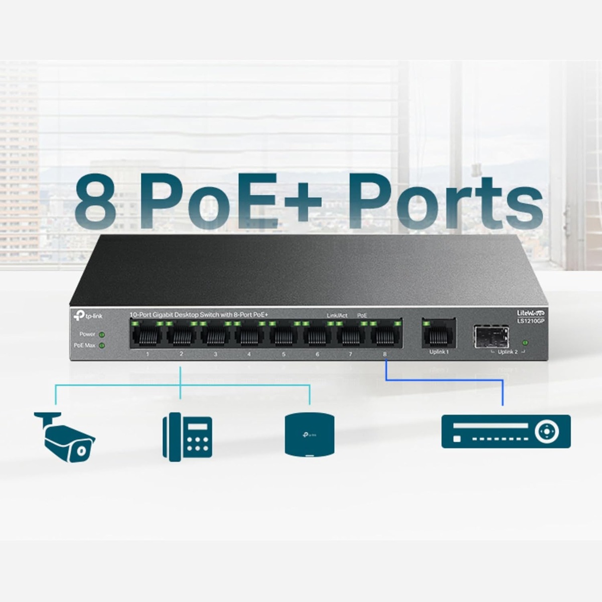 SWITCH TP-LINK LS1210GP LITEWAVE DE 10 PUERTOS GIGABIT (8 PTOS. POE+) - 3