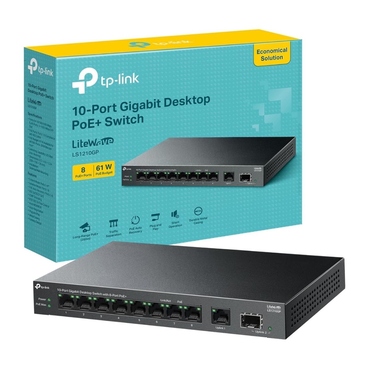 SWITCH TP-LINK LS1210GP LITEWAVE DE 10 PUERTOS GIGABIT (8 PTOS. POE+) - 5