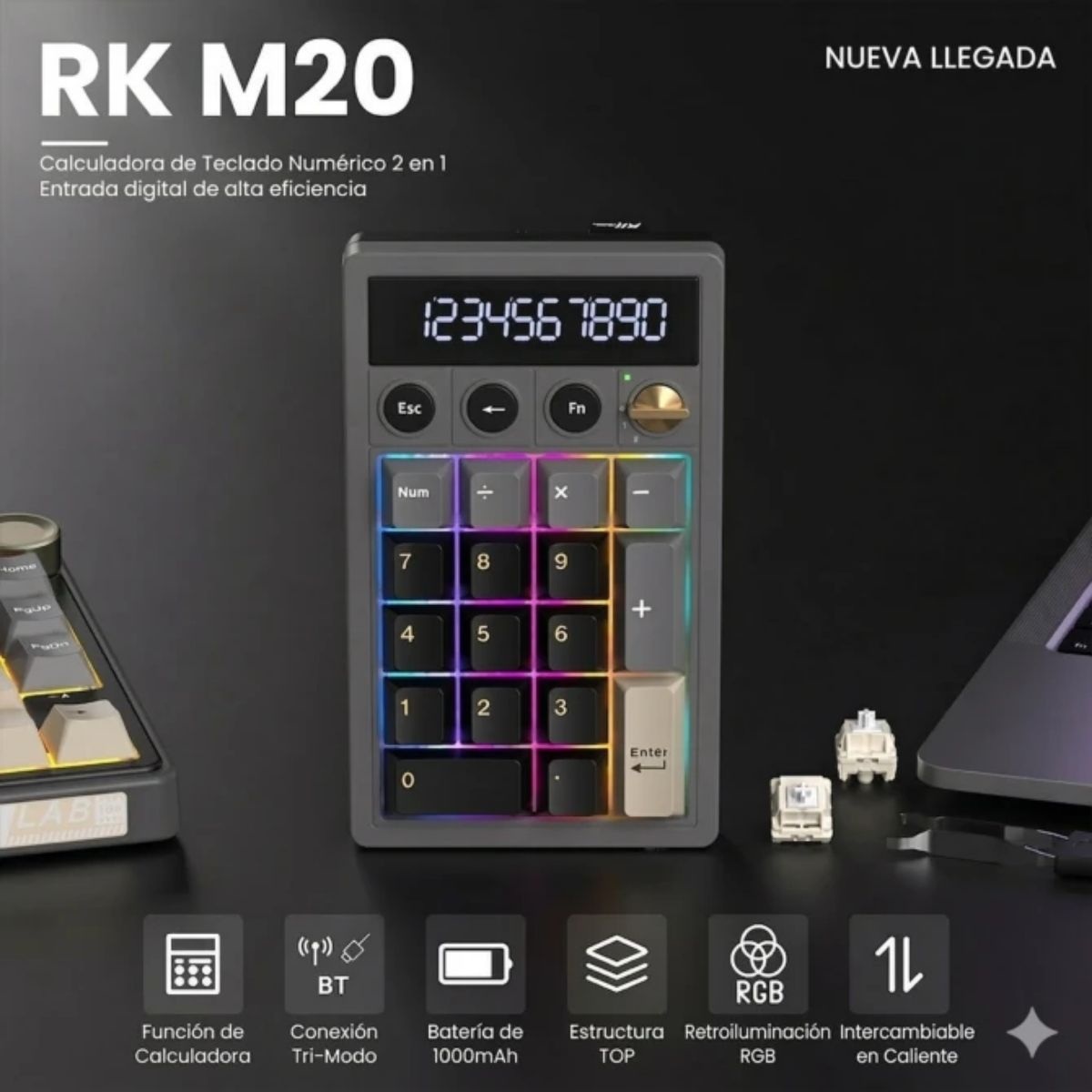 TECLADO NUMÉRICO ROYAL KLUDGE M20 WIRELESS PHANTOM SWITCH VIOLET - 2