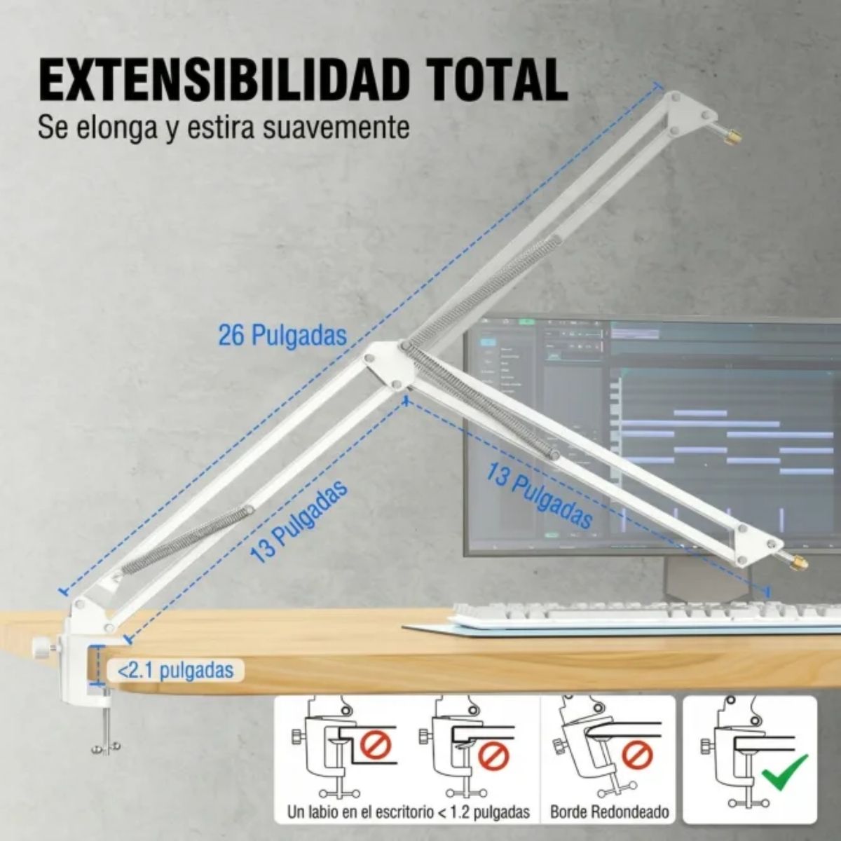 BRAZO PARA MICRÓFONO FIFINE CS1 3/8 O 5/8 PULGADAS - BLANCO - 4