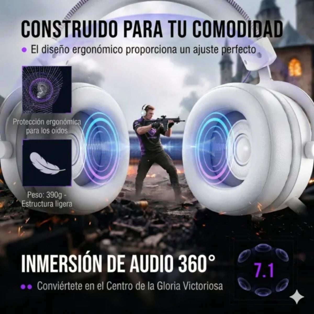 AUDÍFONO FIFINE AMPLIGAME H13 RGB SONIDO VIRTUAL 7.1 - BLANCO - 2