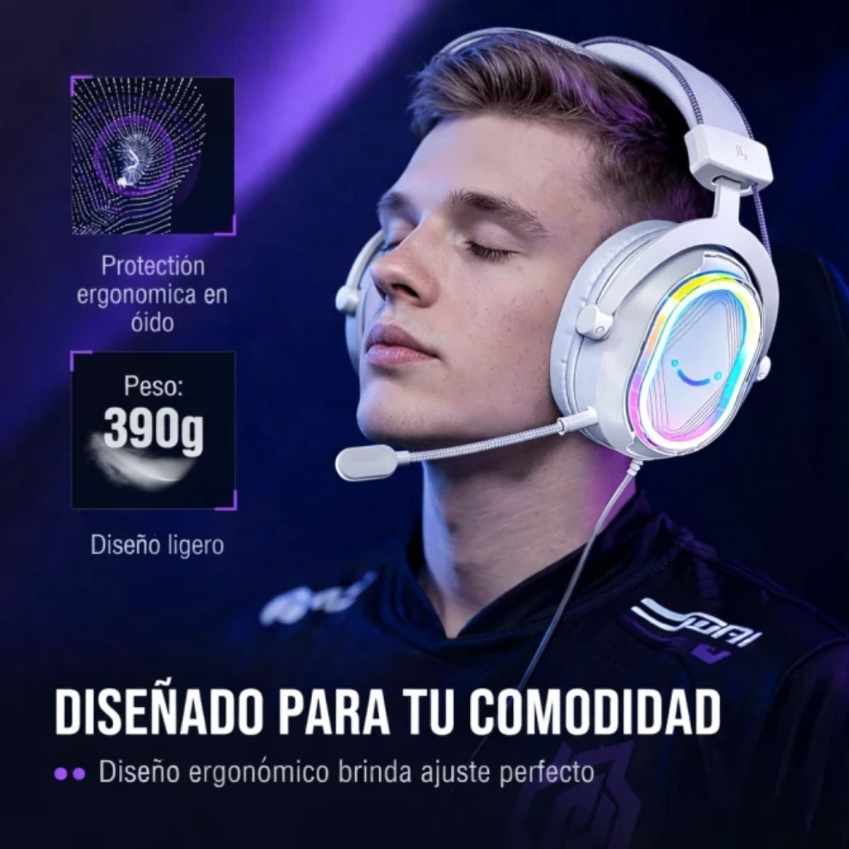 AUDÍFONO FIFINE AMPLIGAME H13 RGB SONIDO VIRTUAL 7.1 - BLANCO - 3