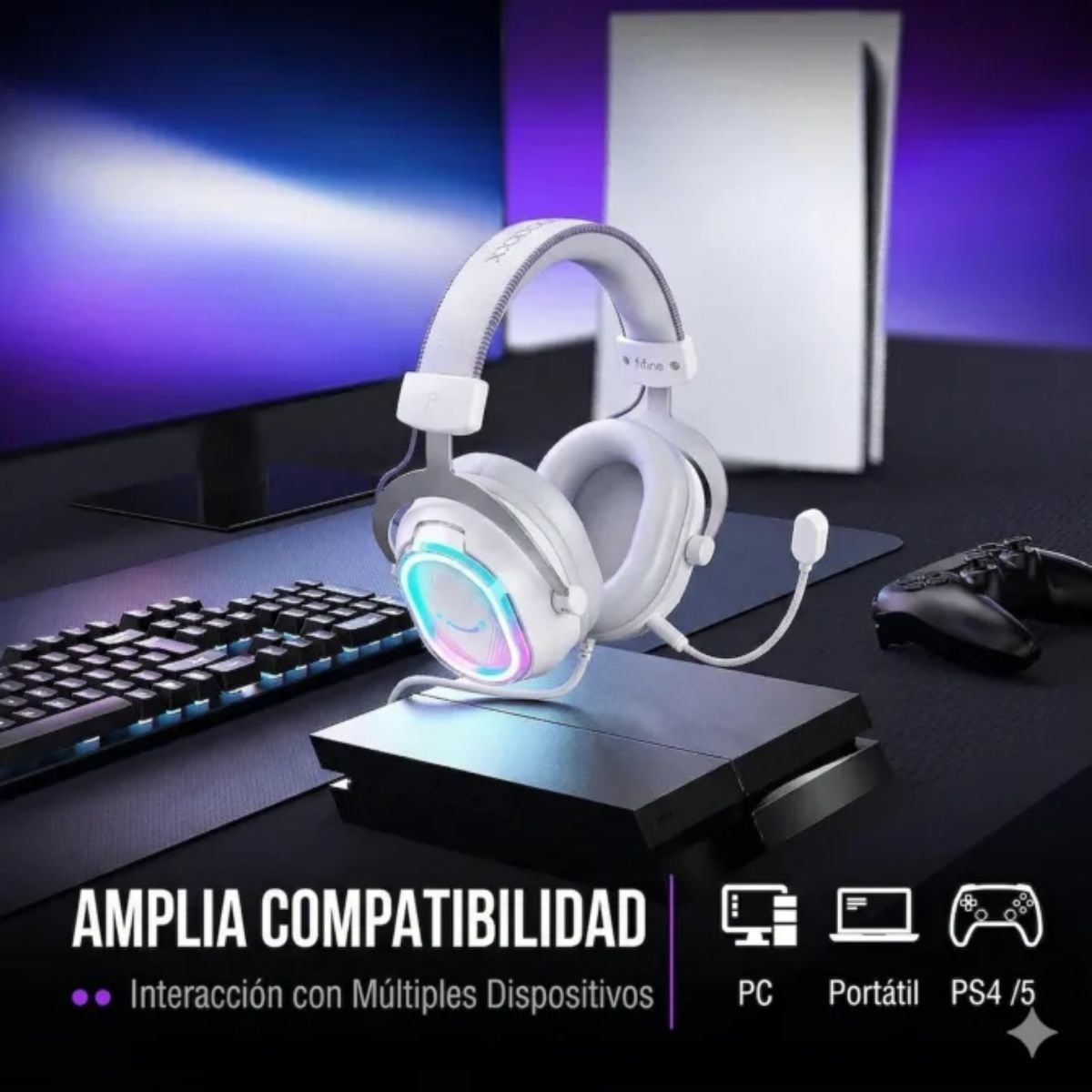 AUDÍFONO FIFINE AMPLIGAME H13 RGB SONIDO VIRTUAL 7.1 - BLANCO - 4