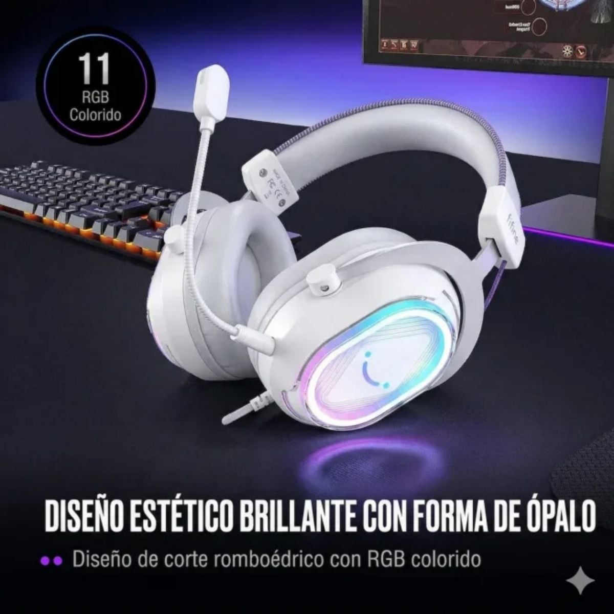 AUDÍFONO FIFINE AMPLIGAME H13 RGB SONIDO VIRTUAL 7.1 - BLANCO - 5