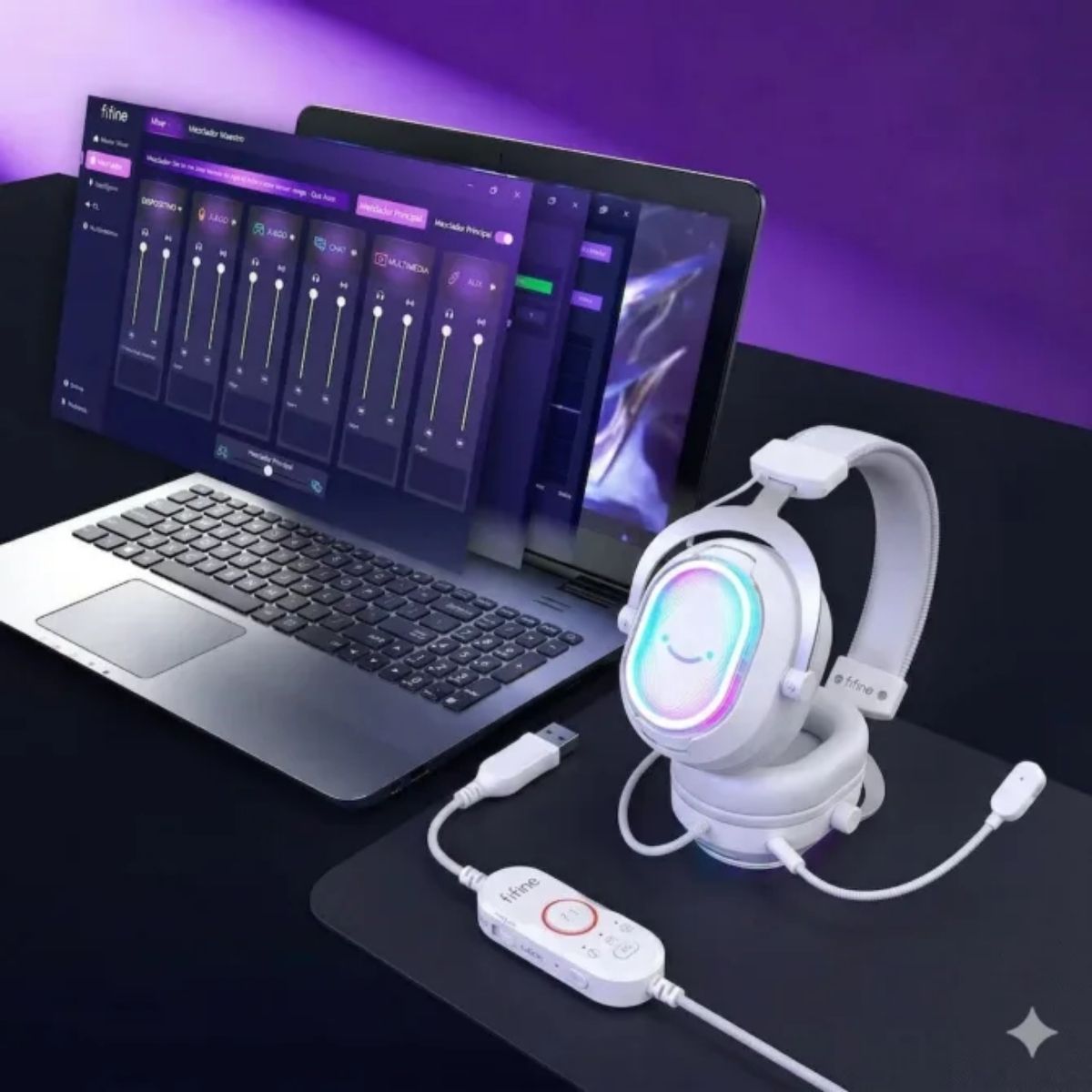 AUDÍFONO FIFINE AMPLIGAME H13 RGB SONIDO VIRTUAL 7.1 - BLANCO - 6