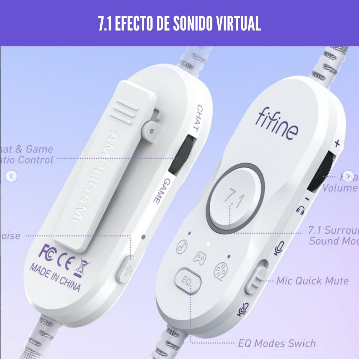 AUDÍFONO FIFINE AMPLIGAME H16 RGB SONIDO VIRTUAL 7.1 - BLANCO - 5