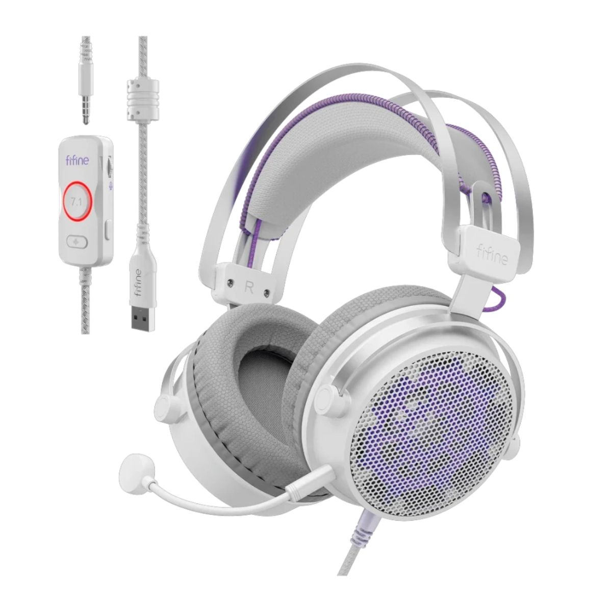 AUDÍFONO FIFINE AMPLIGAME H18V RGB SONIDO VIRTUAL 7.1 - BLANCO - 1