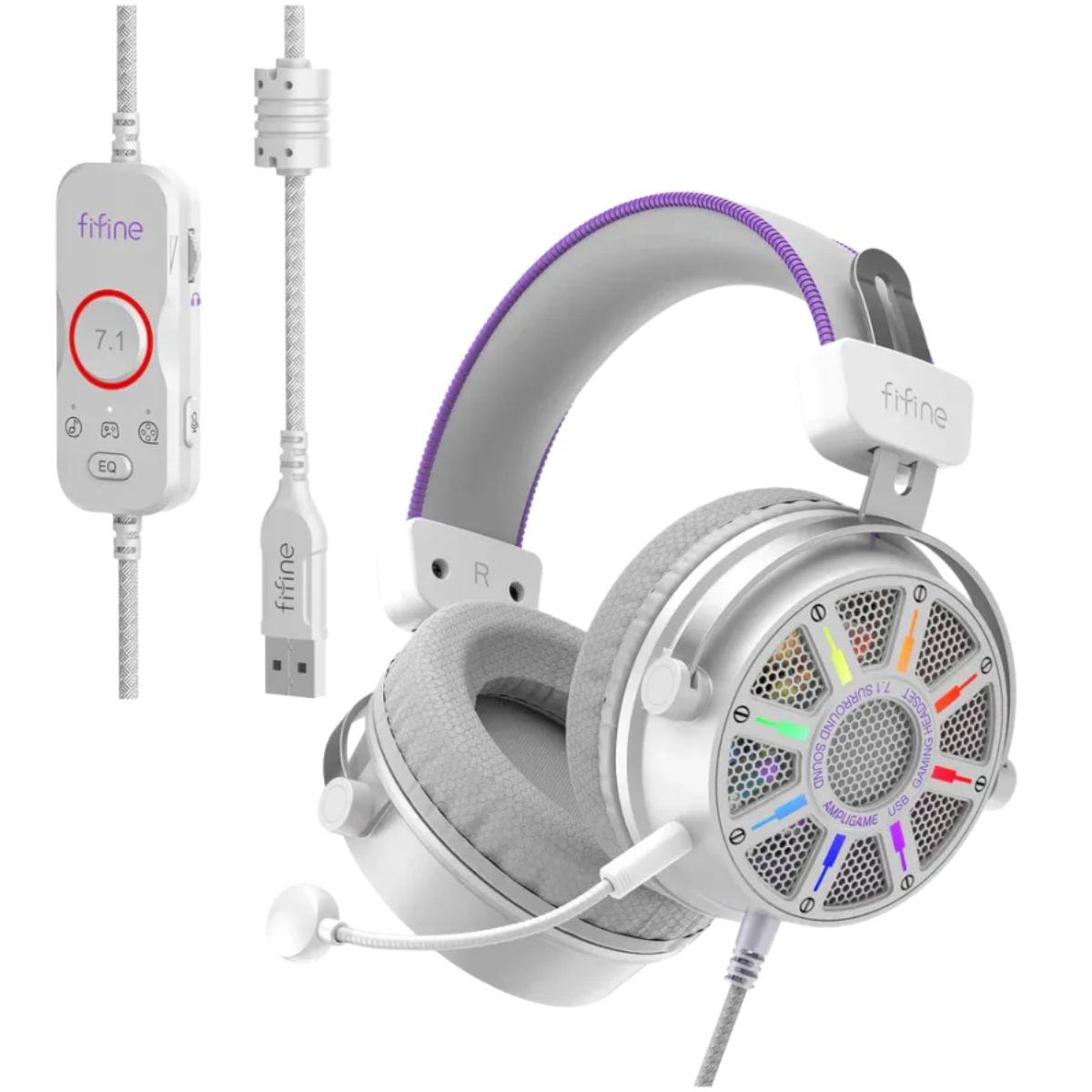 AUDÍFONO FIFINE AMPLIGAME H19 RGB SONIDO VIRTUAL 7.1 - BLANCO - 1