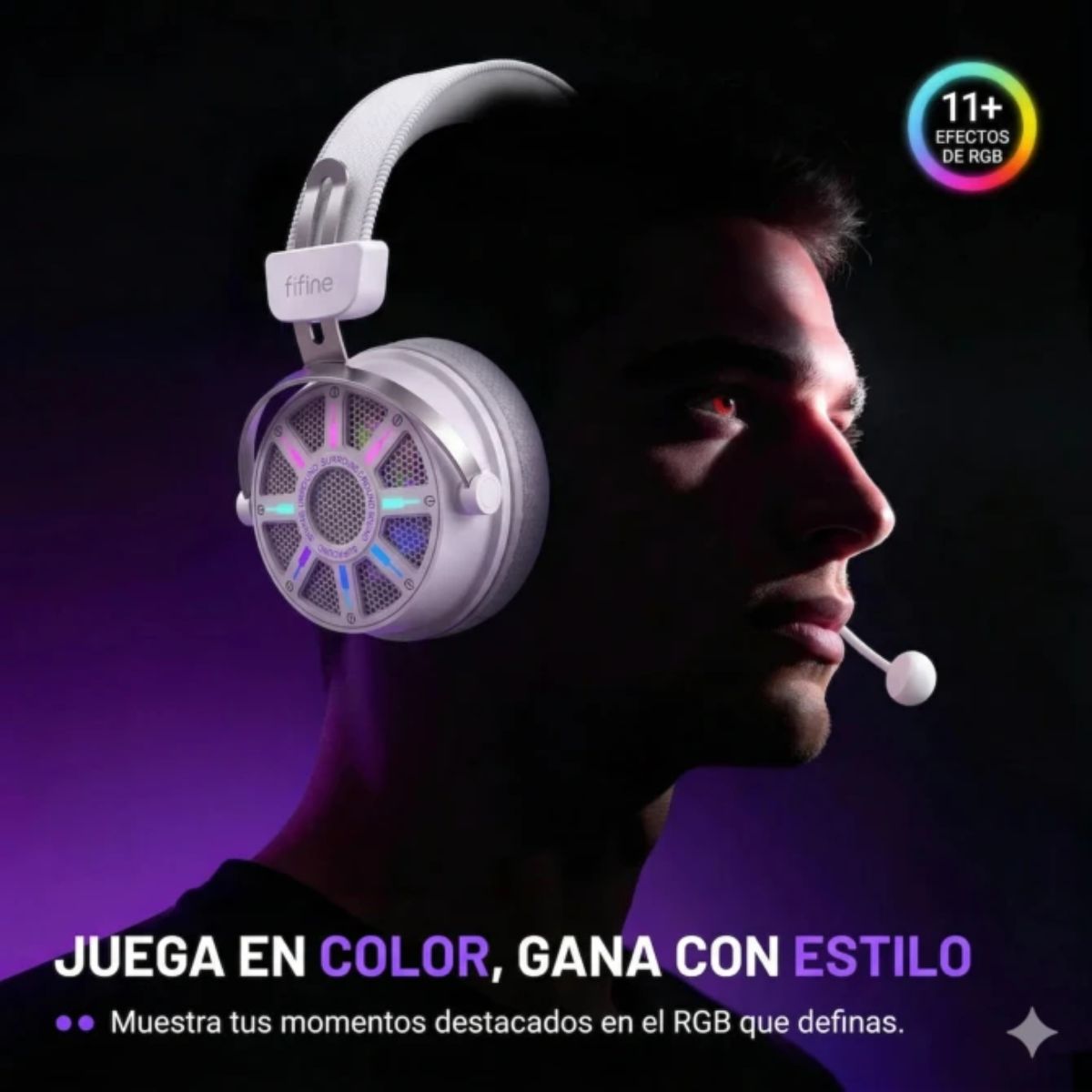 AUDÍFONO FIFINE AMPLIGAME H19 RGB SONIDO VIRTUAL 7.1 - BLANCO - 2