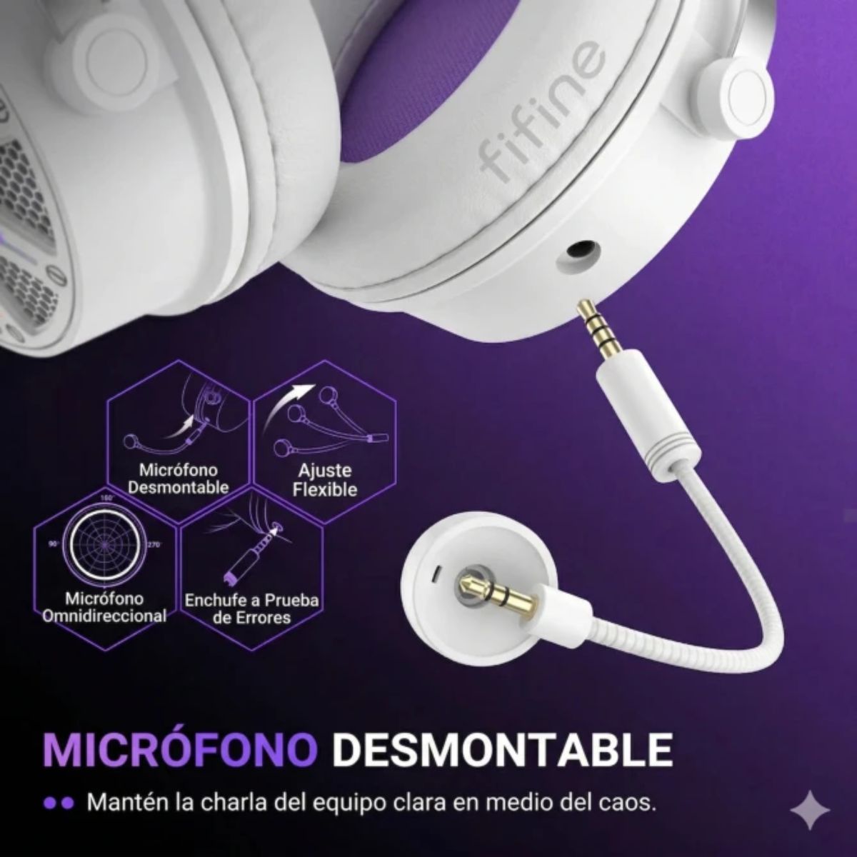 AUDÍFONO FIFINE AMPLIGAME H19 RGB SONIDO VIRTUAL 7.1 - BLANCO - 4
