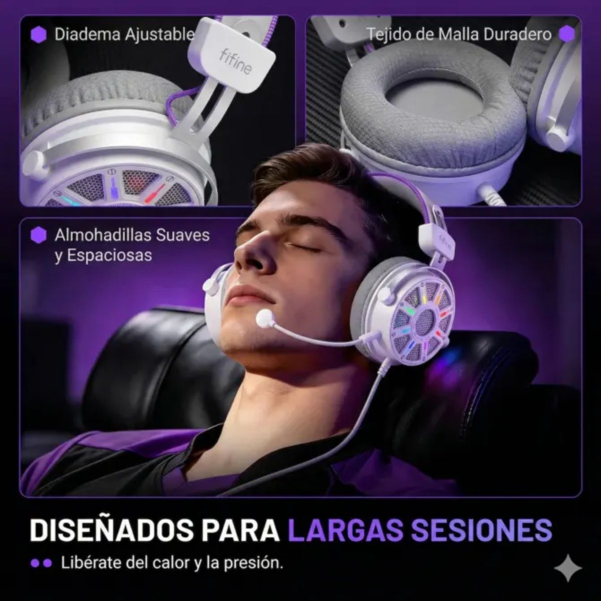 AUDÍFONO FIFINE AMPLIGAME H19 RGB SONIDO VIRTUAL 7.1 - BLANCO - 5