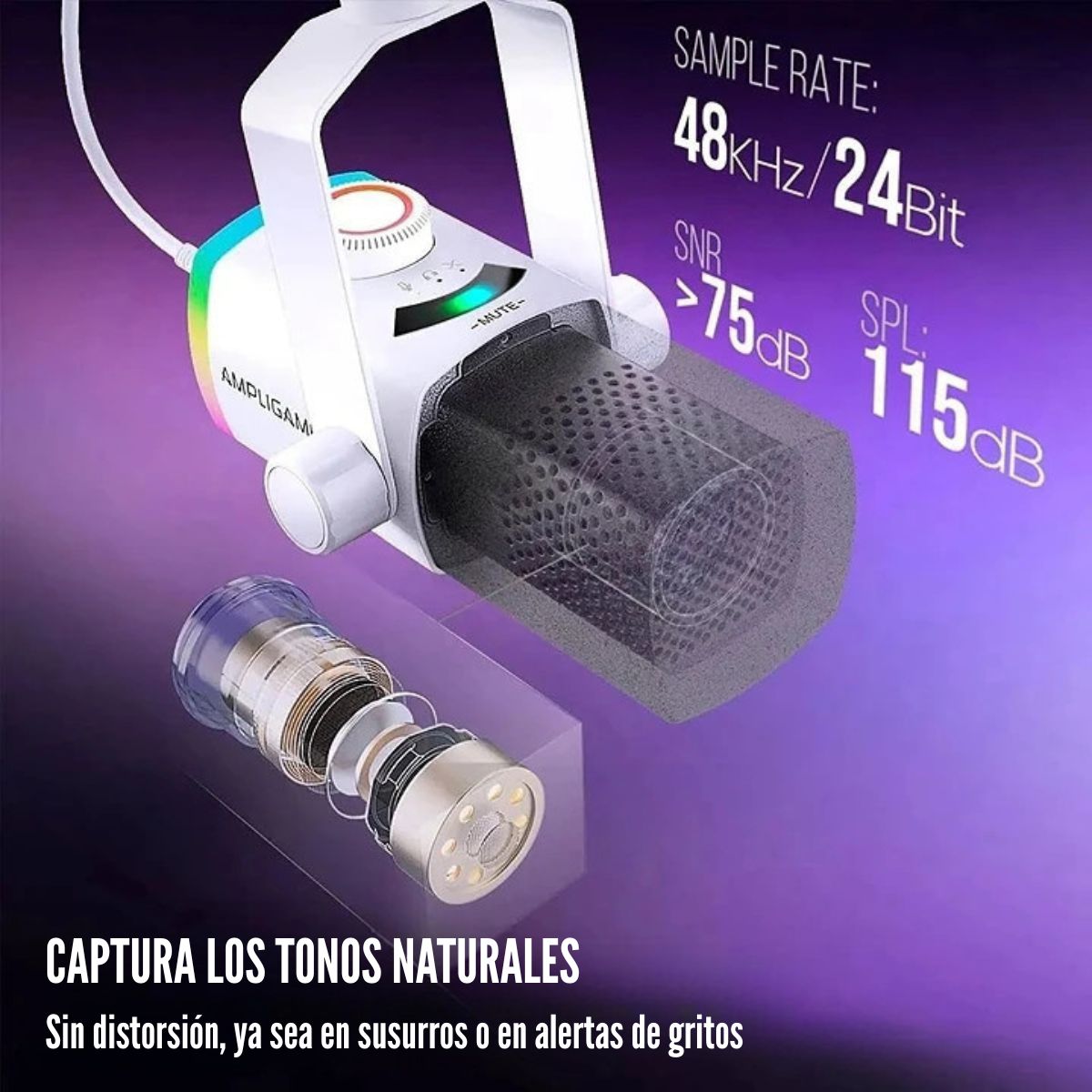 MICRÓFONO FIFINE AMPLIGAME AM8PROT XLR/USB (INCLUYE BRAZO) - BLANCO - 4