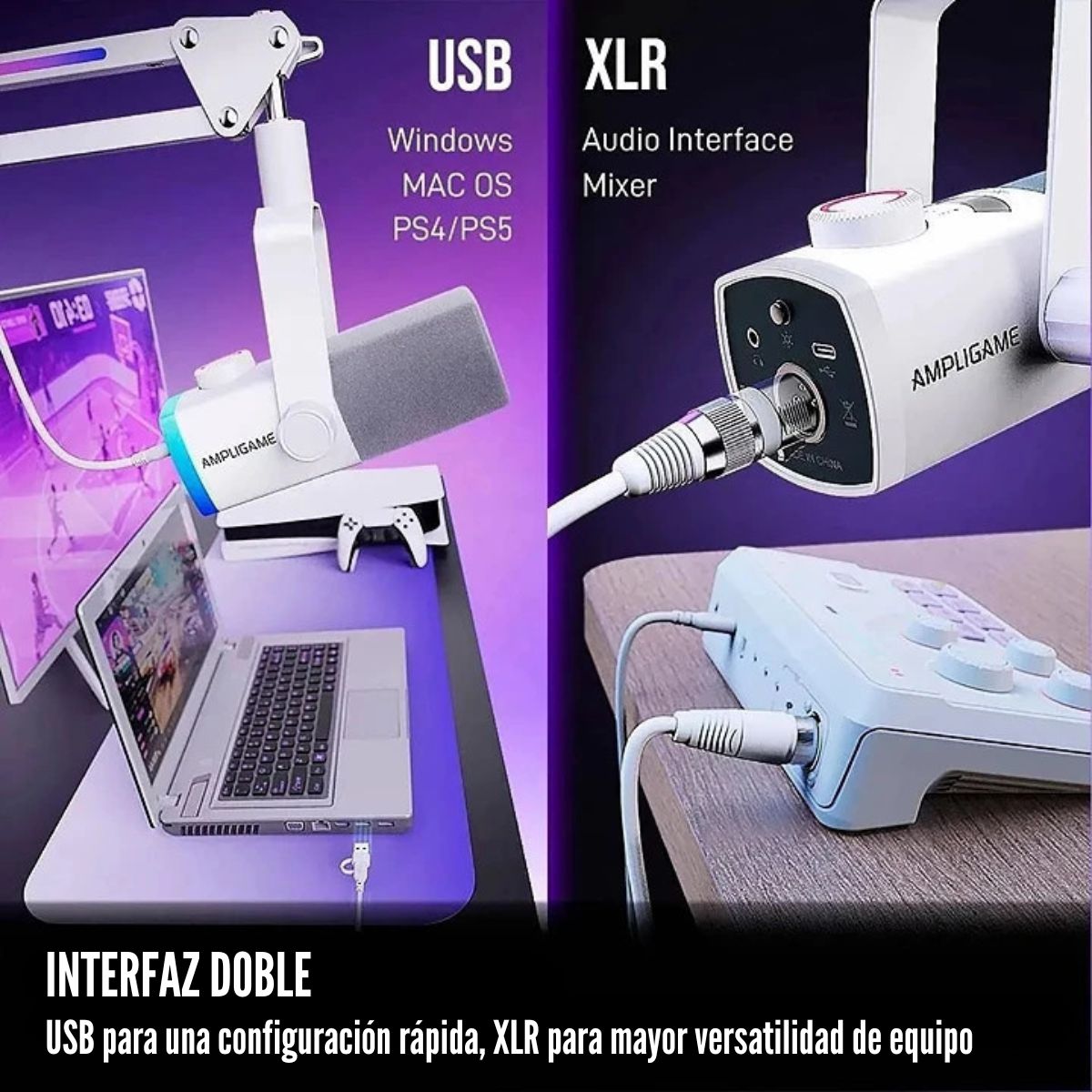 MICRÓFONO FIFINE AMPLIGAME AM8PROT XLR/USB (INCLUYE BRAZO) - BLANCO - 5