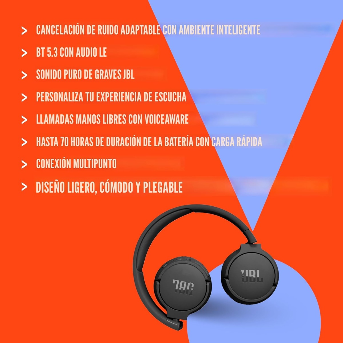 AUDÍFONO JBL TUNE 670NC BLUETOOTH ANC PURE BASS - NEGRO - 4