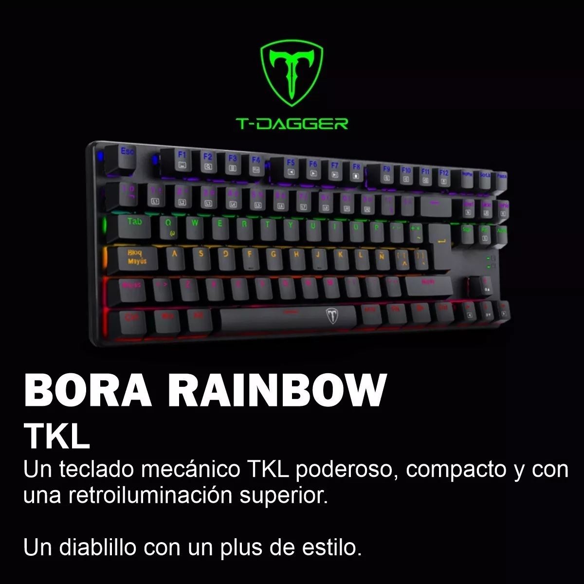 TECLADO T-DAGGER BORA LITE TGK313 TKL RAINBOW SPA SWITCH RED - NEGRO - 2