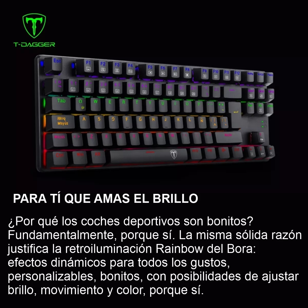 TECLADO T-DAGGER BORA LITE TGK313 TKL RAINBOW SPA SWITCH RED - NEGRO - 4