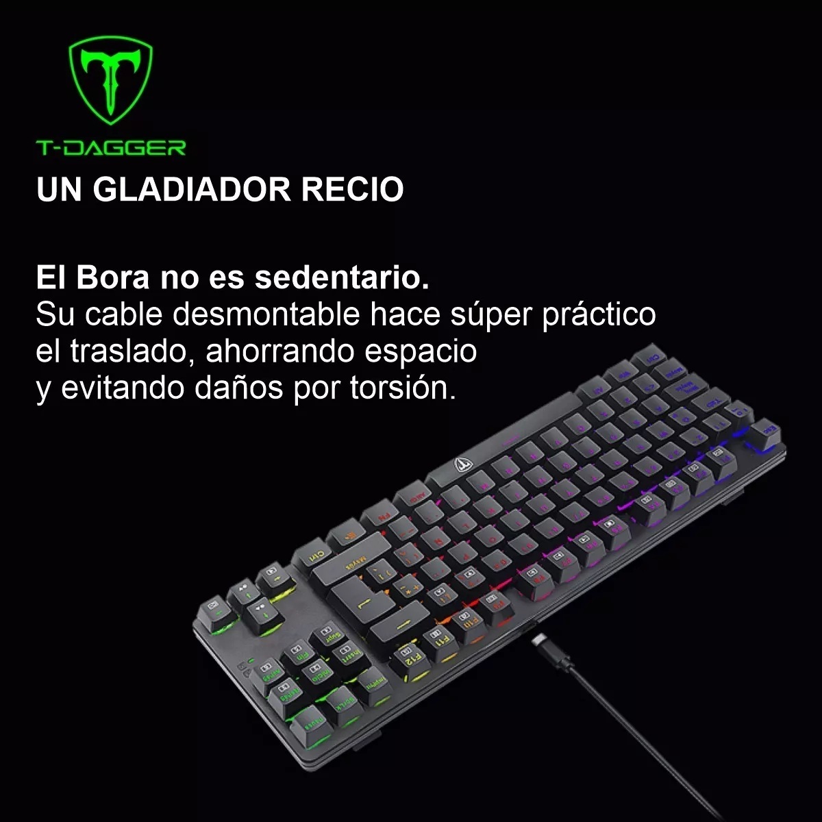 TECLADO T-DAGGER BORA LITE TGK313 TKL RAINBOW SPA SWITCH RED - NEGRO - 5