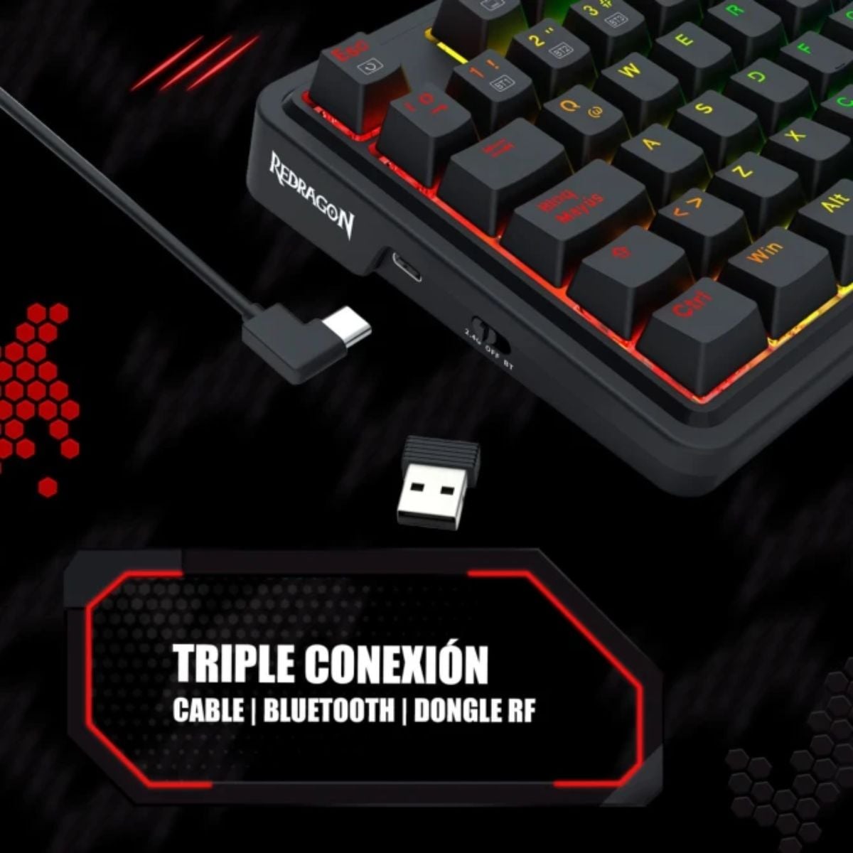 TECLADO REDRAGON UCAL PRO K673 75% WIRELESS ESPAÑOL - BLACK - 2