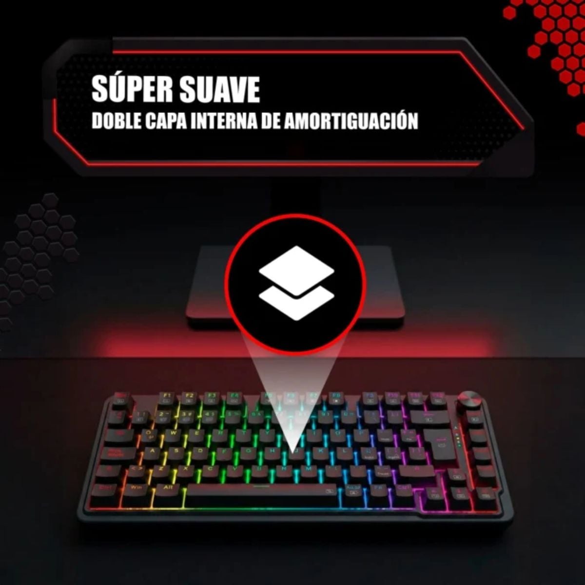 TECLADO REDRAGON UCAL PRO K673 75% WIRELESS ESPAÑOL - BLACK - 5