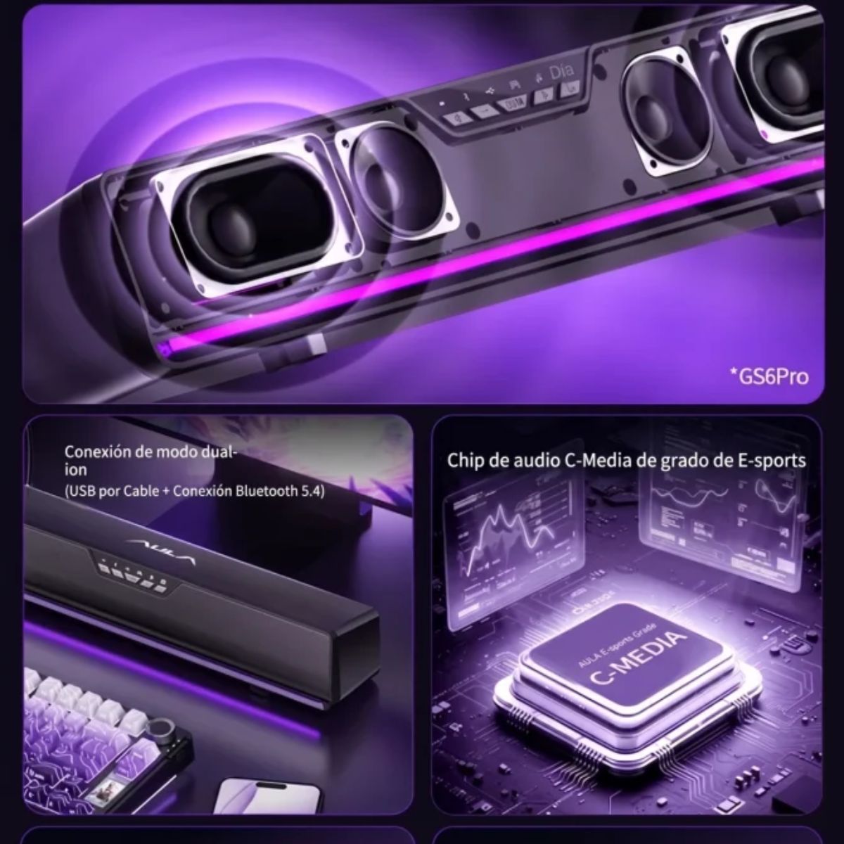 PARLANTE AULA GS6 PRO (USB Y BLUETOOTH 5.4) RGB - NEGRO - 3