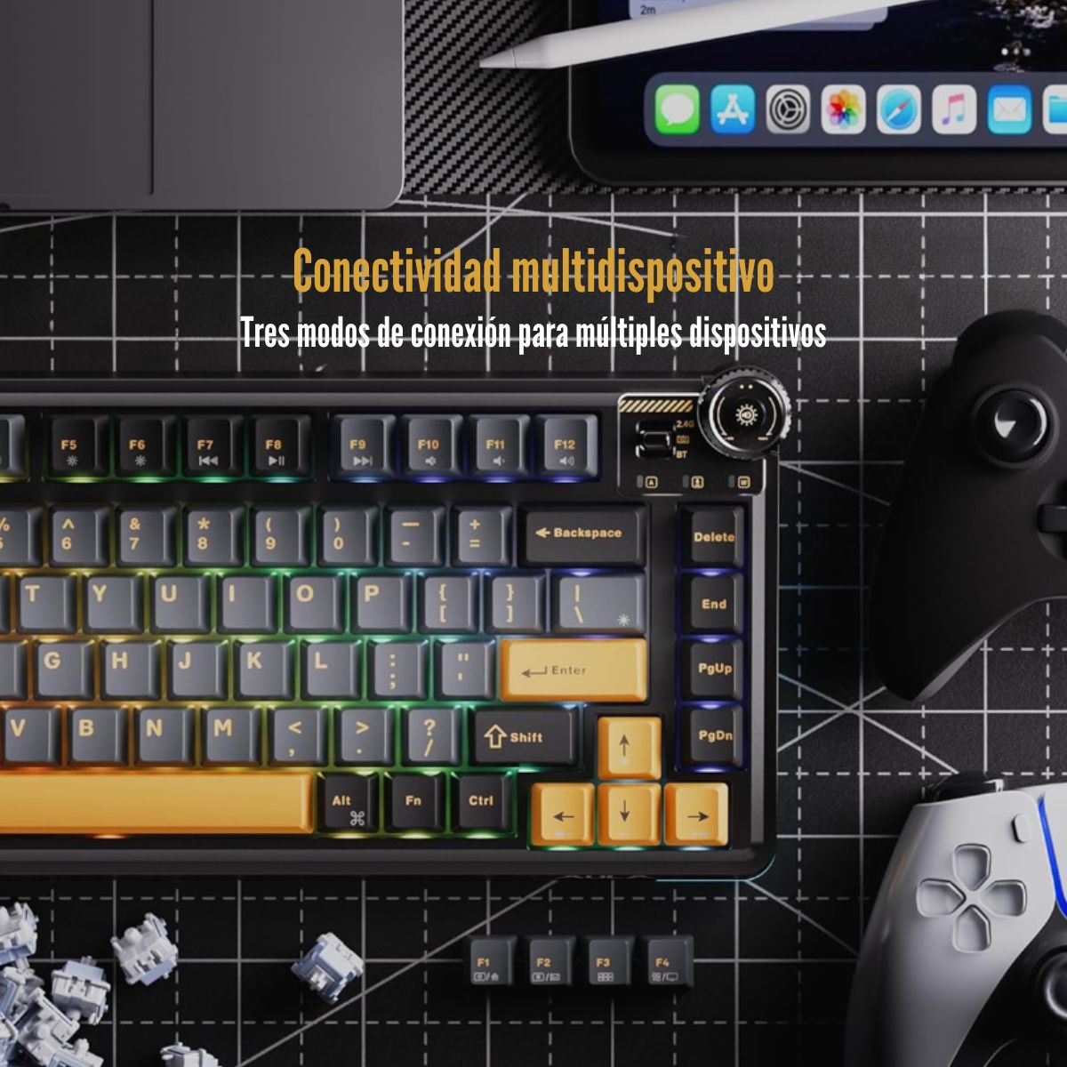 TECLADO AULA AU75 WIRELESS 75% SWITCH MECHANICAL - BLACK/YELLOW - 5