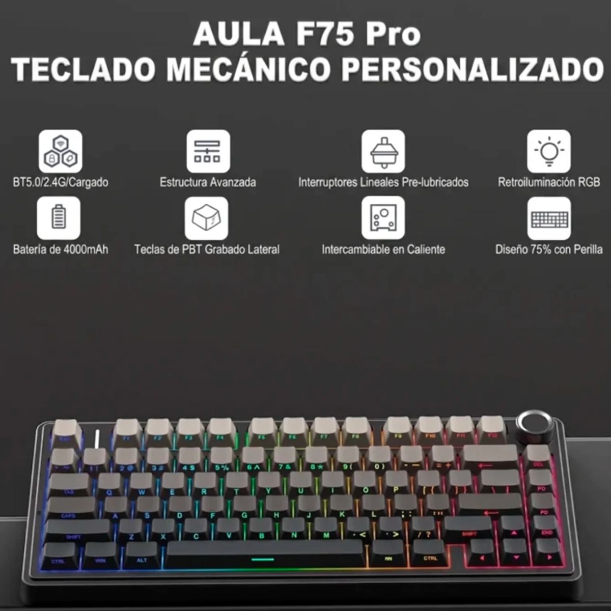 TECLADO AULA F75 WIRELESS 75% SWITCH REAPER ESPAÑOL - DEGRADED - 3