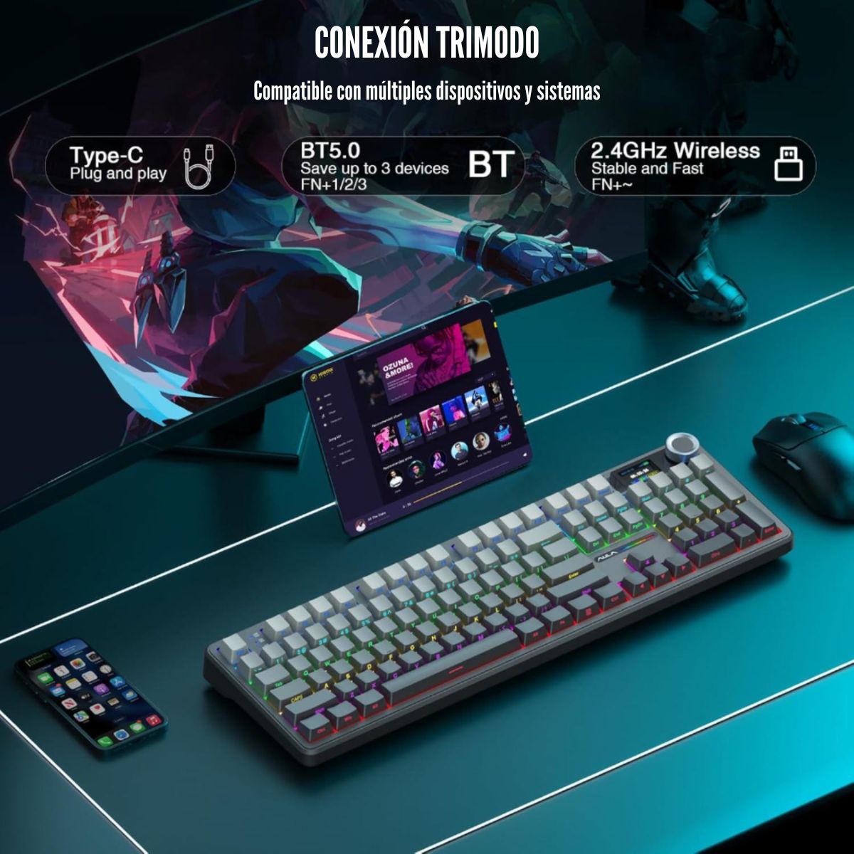 TECLADO AULA F108 PRO WIRELESS RGB SWITCH FLOWER - DEGRADED - 3