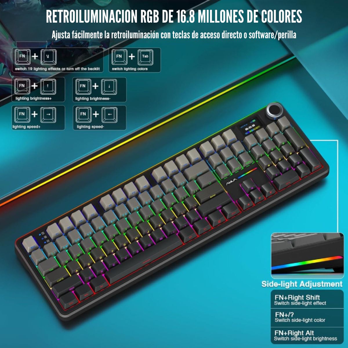 TECLADO AULA F108 PRO WIRELESS RGB SWITCH FLOWER - DEGRADED - 5