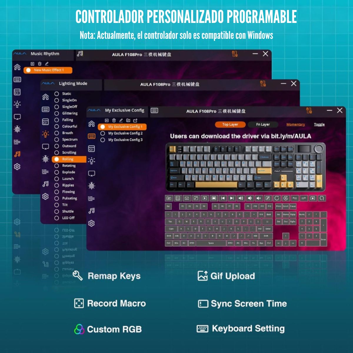 TECLADO AULA F108 PRO WIRELESS RGB SWITCH FLOWER - DEGRADED - 6