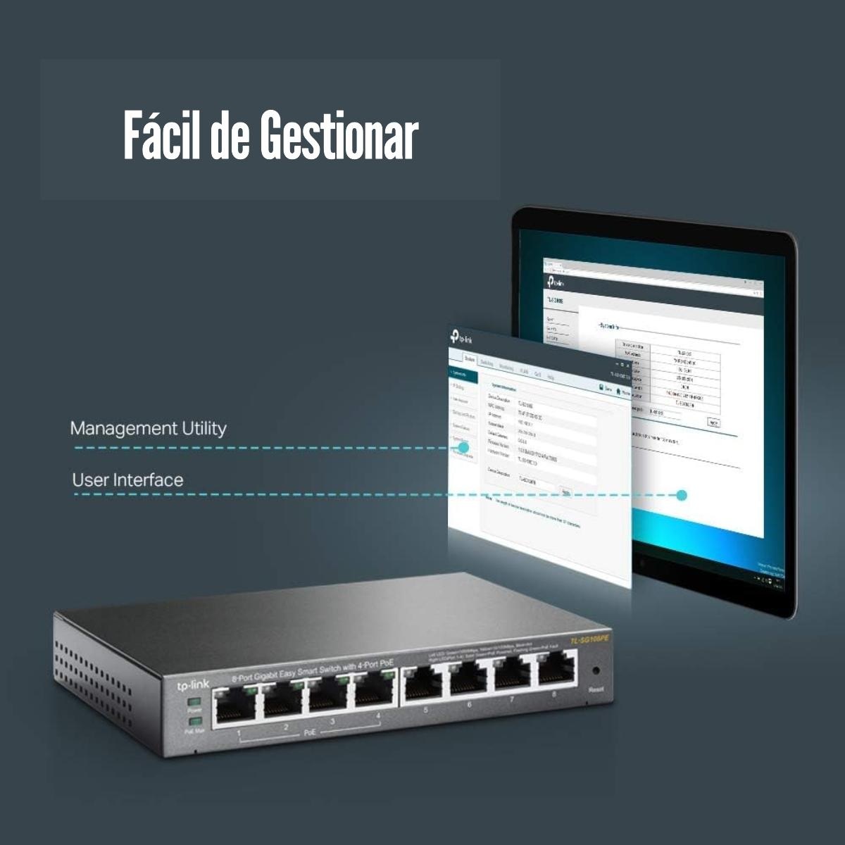 SWITCH TP-LINK TL-SG108PE DE 8 PUERTOS GIGABIT (4 PUERTOS POE+) - 4